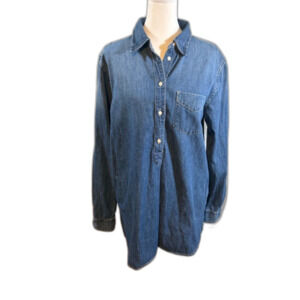 Lauren‎ Ralph Lauren Denim Tunic Shirt Medium M Blue 100% Cotton Chambray Long